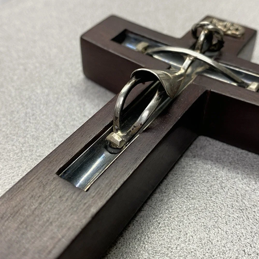 Vtg Taxco Mexico Hecho En Sterling Silver 925 Wood Cross Crucifix INRI Old Money